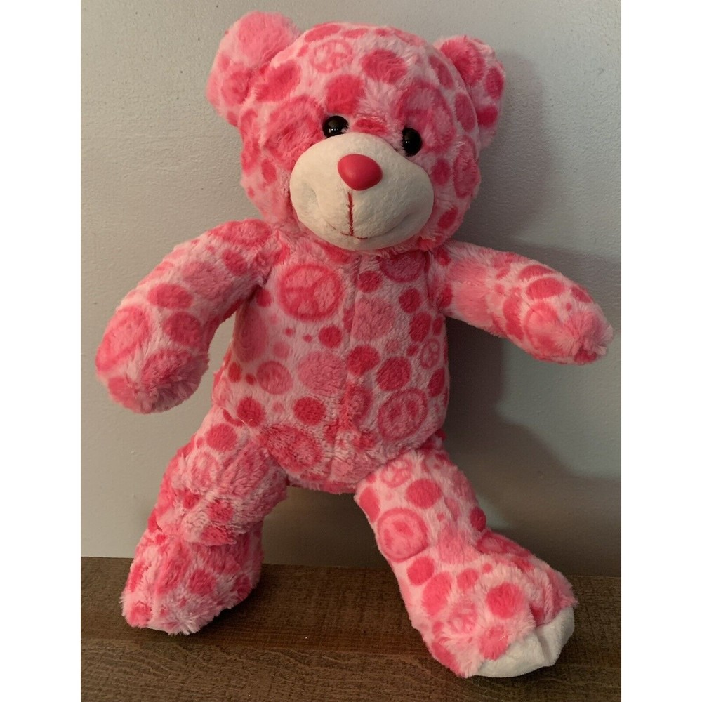 Teddy Mountain Pink Peace Sign Bear 16" Plush Musical Plays Twinkle Little Star